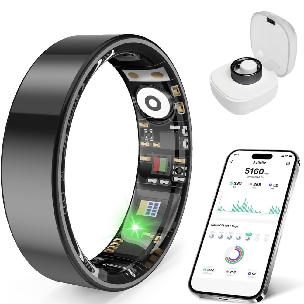 Smart Health Tracker Ring in Black - Fitness & Sleep Monitoring